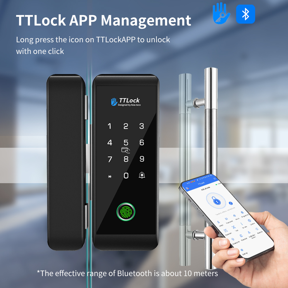 Smart Home Door Lock - TTLOCK スマートガラスロック 指紋認証 13.56MHz パスワード解除 オフィス用